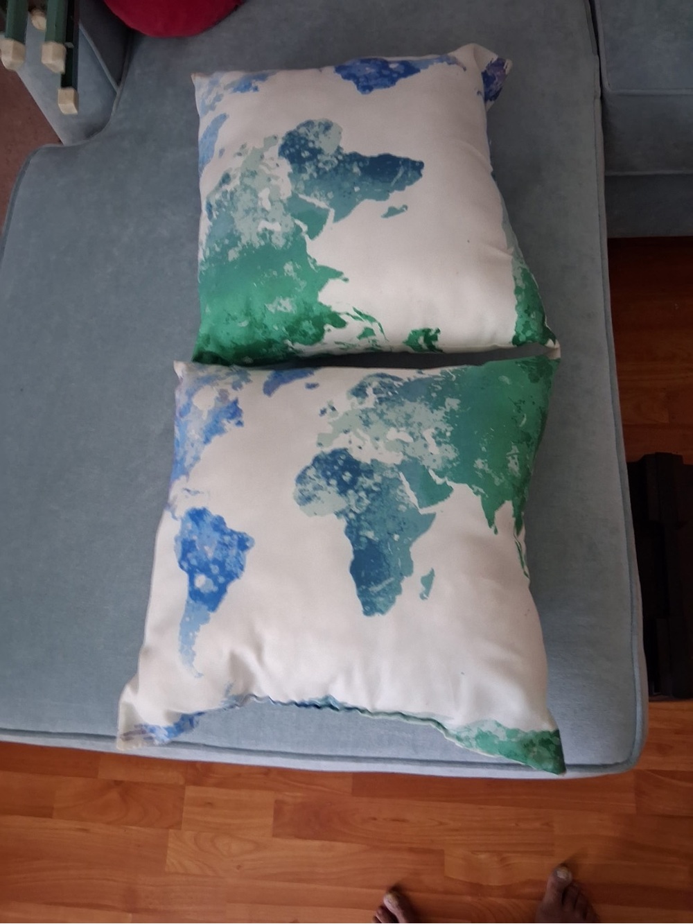 Decorative World Map Throw Pillow Pair - Blue & Green